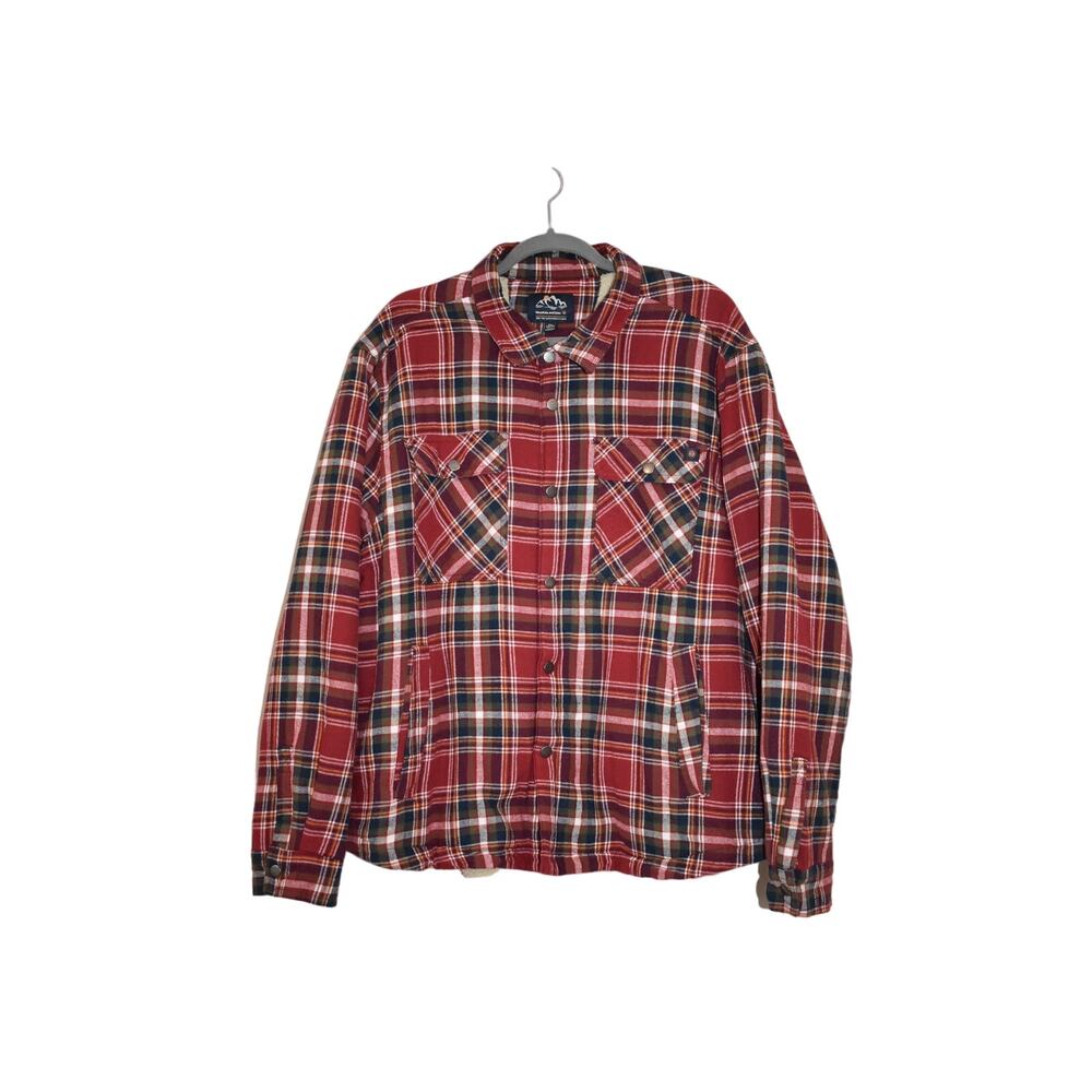 Mountain and Isles Men's Red Plaid Shacket 2XL Outdoor Button Jacket Fleece